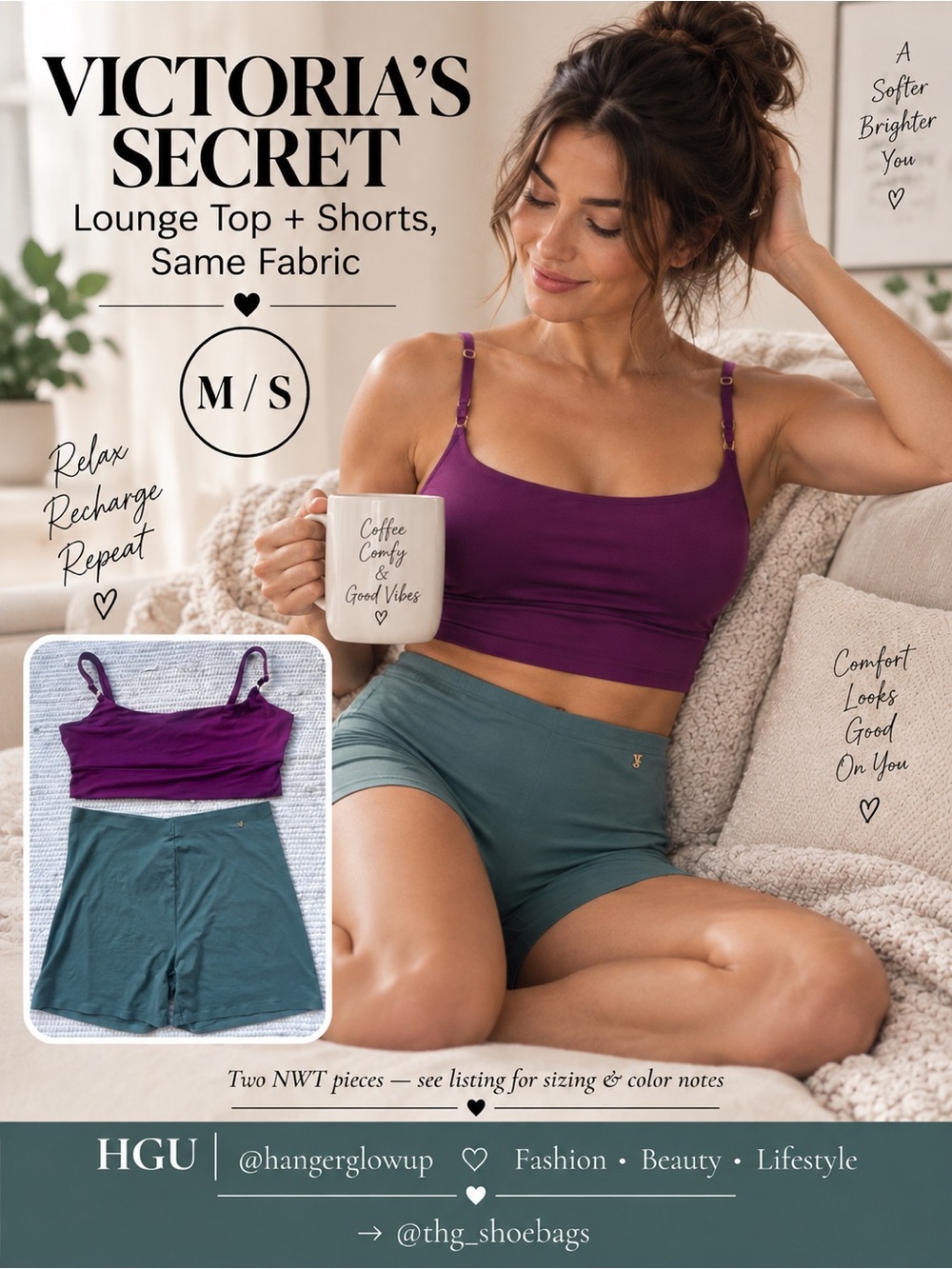 RETAIL: $59.90 Victoria’s Secret Lounge Cami Top M + Biker Shorts S Bundle